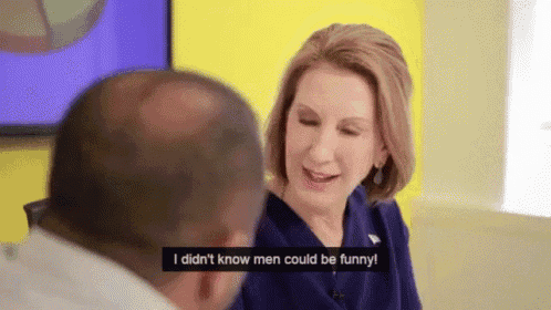 a woman is talking to a bald man and says i did n't know men could be funny
