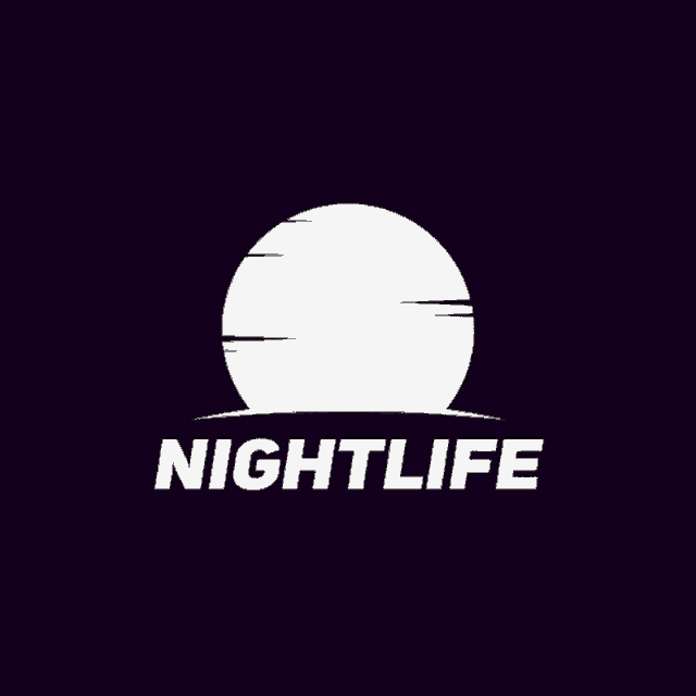 a nightlife logo with a crescent moon on a purple background