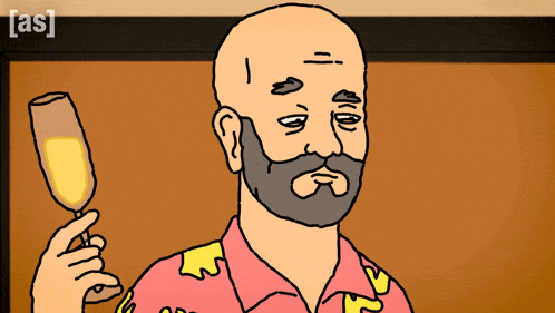 a cartoon of a bald man with a beard holding a champagne glass