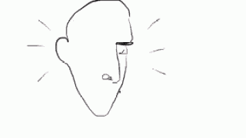 a black and white drawing of a man 's face with a smiley face .