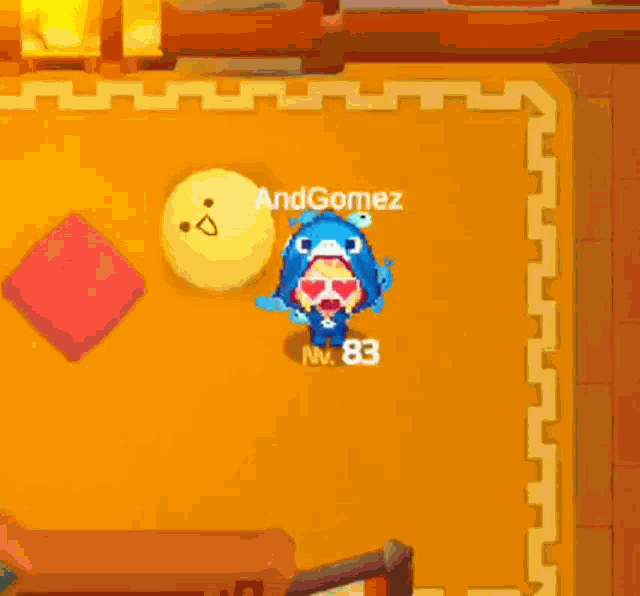 a video game character with the name andgomez on the top