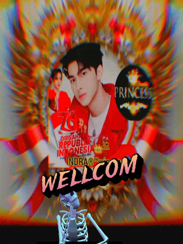 a skeleton is in front of a poster that says wellcom on it