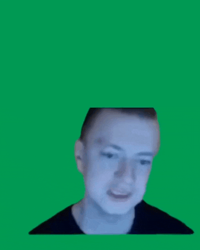 a man 's head is shown in front of a green background