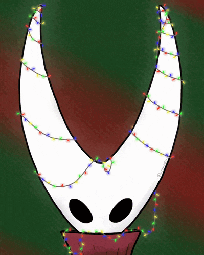 a drawing of a horned monster with christmas lights around it