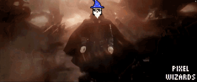 a pixel art of a wizard with the words pixel wizards below