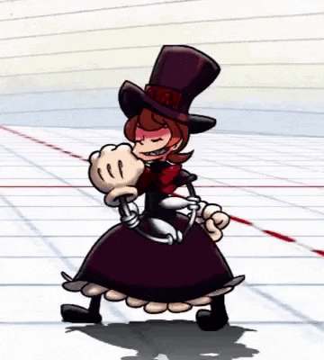 a cartoon character wearing a top hat and gloves is standing on a grid .