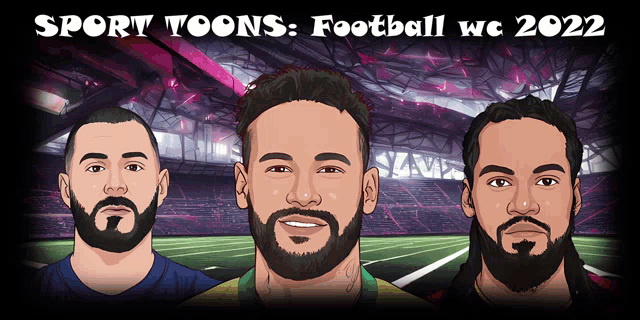 a cartoon of three men with the words sport toons football we 2022 on the bottom