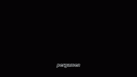 a black and white photo of a man in a black shirt with the word pergaman written on it .