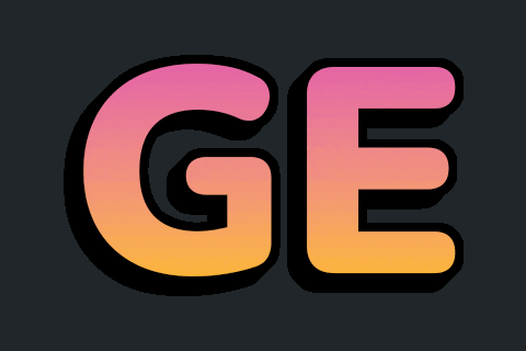 the word ge is written in pink and yellow