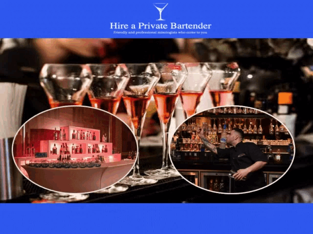 an ad for hire a private bartender with a picture of a bartender