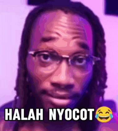 a picture of a man with glasses and the words " halah nyocot " on the bottom