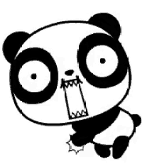 a black and white drawing of a panda bear with a surprised look on his face .