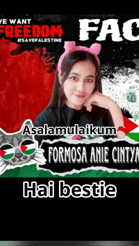 a poster that says ' we want freedom #savepalestine ' on it