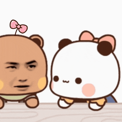 a cartoon bear with a pink bow on its head is standing next to another bear