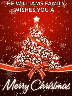 the williams family wishes you a merry christmas with a christmas tree made of stars and ribbon .