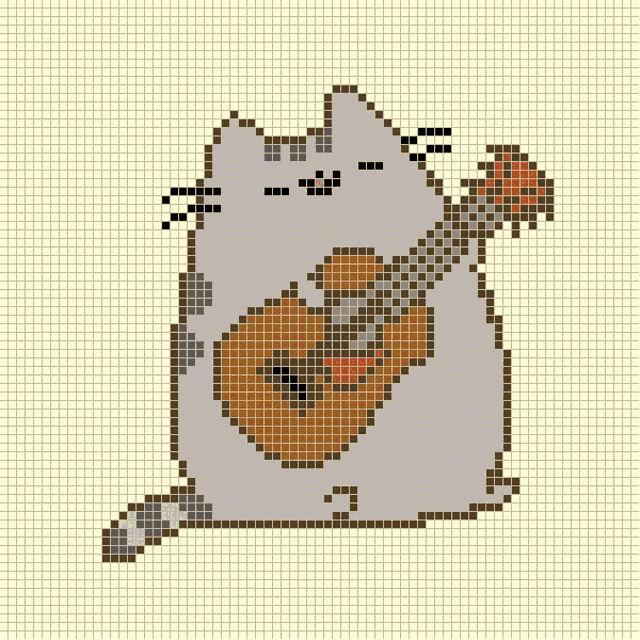 a pixel art of a cat with a guitar