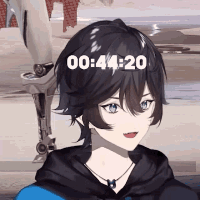 a close up of a person 's face with the time of 00:44:20 on it