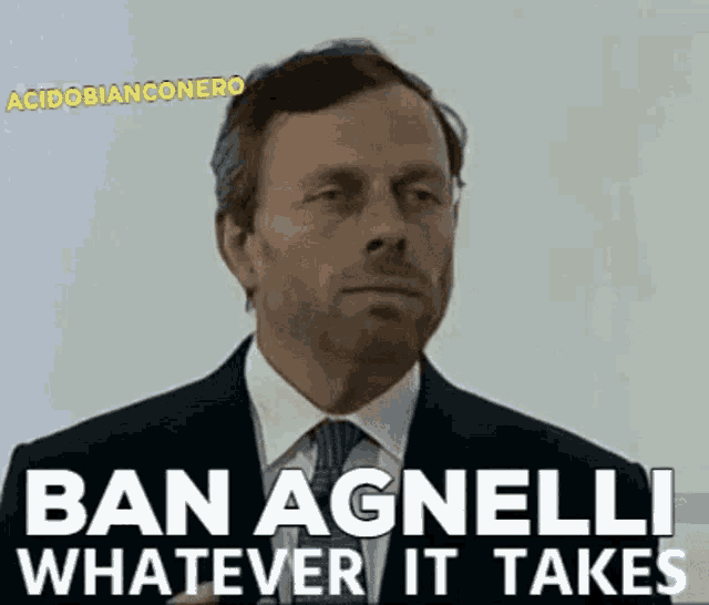 a man in a suit and tie is talking about ban agnelli whatever it takes