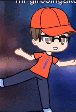 a cartoon character wearing a red hat and glasses