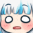 a close up of a cartoon character 's face with blue hair and a red lip .