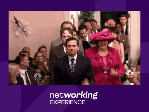 a group of people walking in a line with the words networking experience on the bottom right