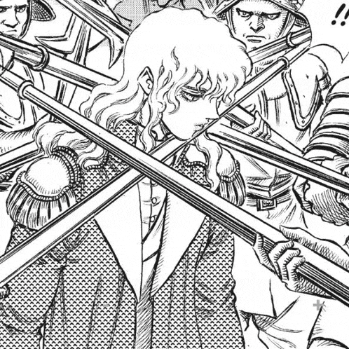 a black and white drawing of a man with a sword
