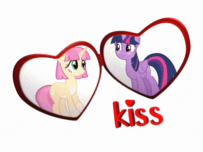a picture of two ponies in a heart with the word kiss below them