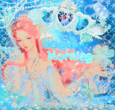 a painting of a mermaid with the words good morning on it