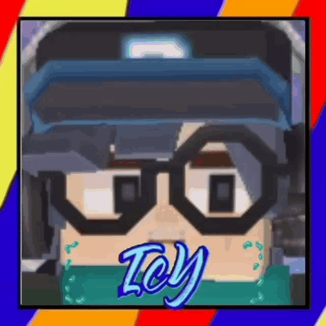 a pixel art of a boy wearing glasses and a hat with the name toy on it