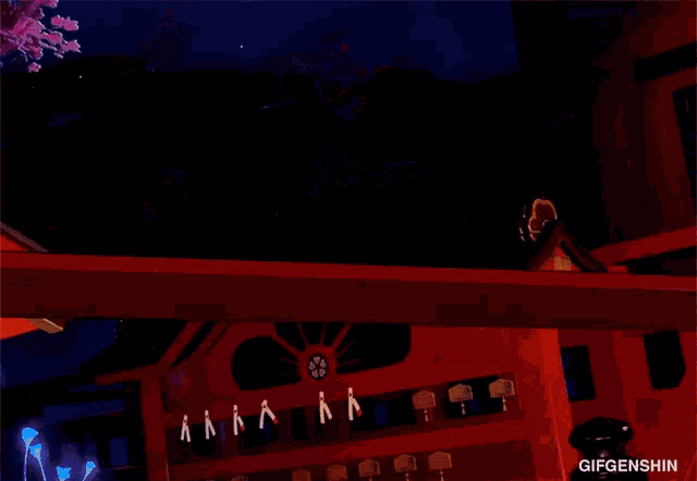 a gif of a person holding a sword in front of a building