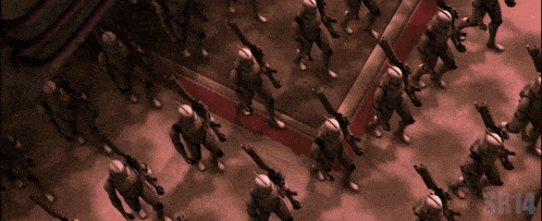 a group of soldiers are marching in a line with sn14 written on the bottom right