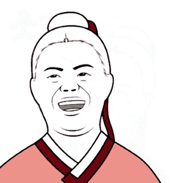 a black and white drawing of a woman with a ponytail and a question mark on her face