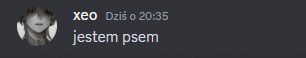 a blurred image of a person wearing headphones with the words xeo dzis o 20:35 jestem psem