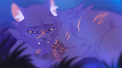 a purple cat and a brown cat are laying down together