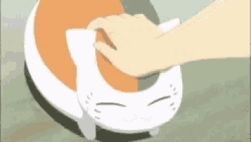 a person is petting a cat 's head .