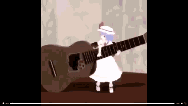 a girl in a white dress is holding a guitar in her hands