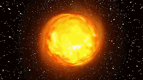 the sun is surrounded by white stars in a dark blue sky