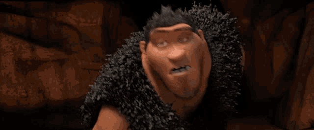 a cartoon character with a beard and a scarf around his neck looks surprised