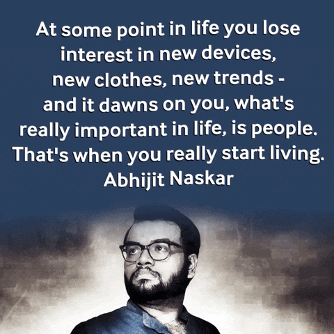 a quote from abhijit naskar is displayed on a blue background