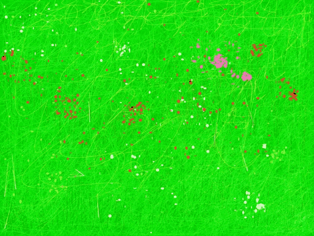 a green background with red white and pink flowers on it
