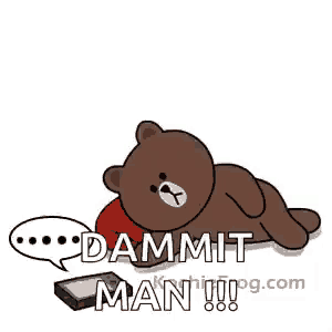 a brown bear is laying on a pillow next to a cell phone and a speech bubble .