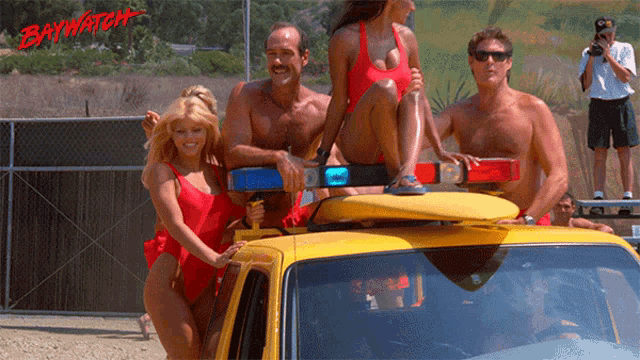 a poster for baywatch shows a group of men and women