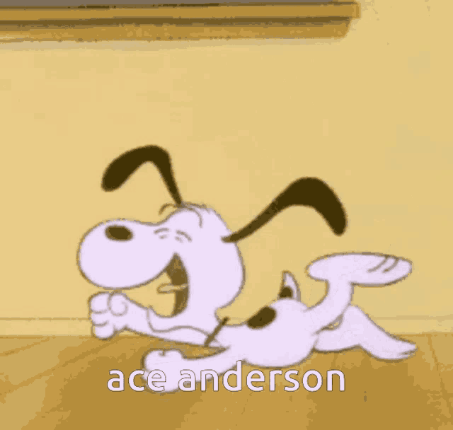 a cartoon dog is laying on the floor with the words ace anderson below it