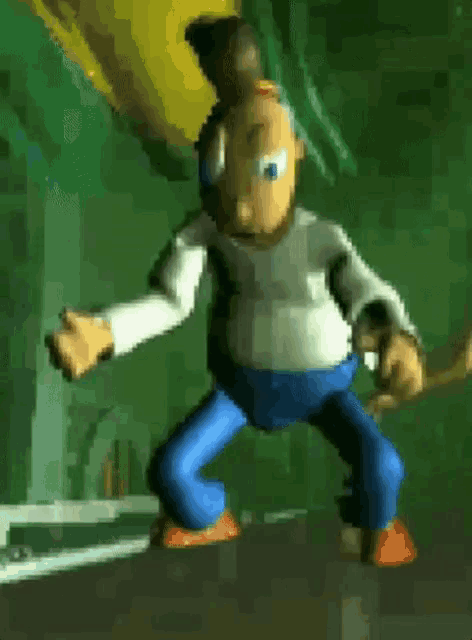 a cartoon character is standing on a green background
