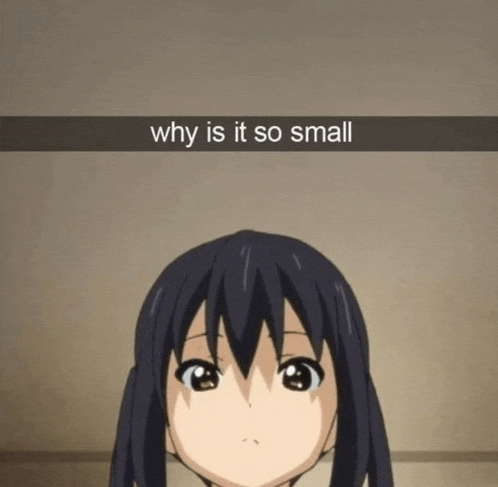 a picture of a girl with the words why is it so small
