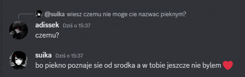 a screenshot of a conversation between suika and adiszek