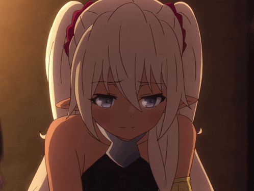 a girl with white hair and blue eyes has a red headband around her head