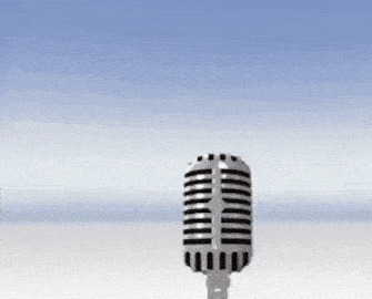 a microphone against a blue sky with a white background