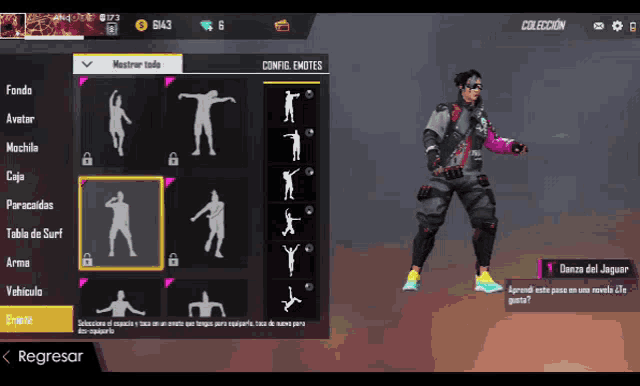 a screenshot of a video game with the word regresar at the top