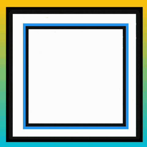 a white square with a blue border and a black frame